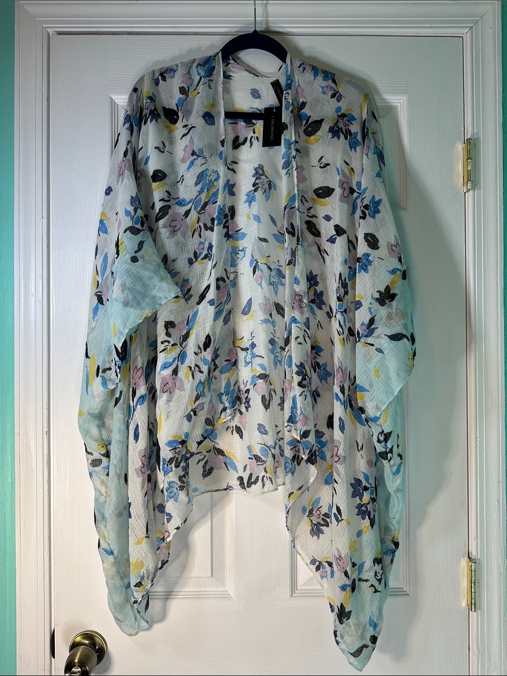 Lane Bryant Floral Open-Front Kimono in White and Pastel Blue